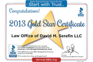 Badge - 2013 Gold Star Certificate - Law Office of David M Serafin LLC